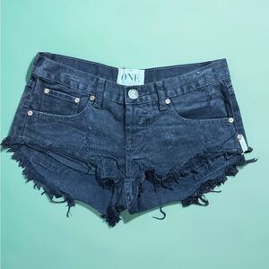 ONE Dark Blue Frayed Denim Shorts